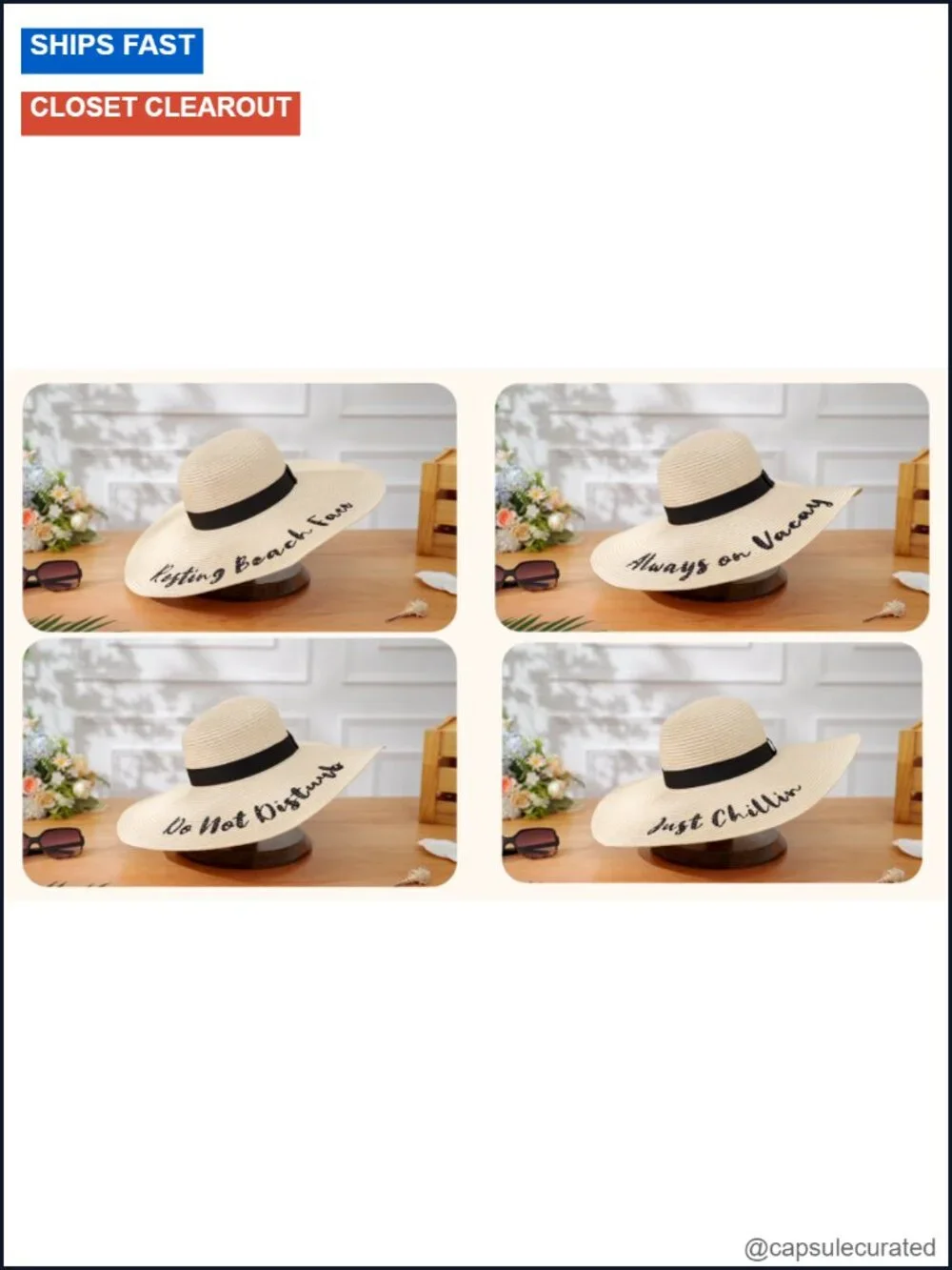 4 Pcs Women Sun Straw Floppy Hats Embroidered Wide Brim Foldable Beach Summer